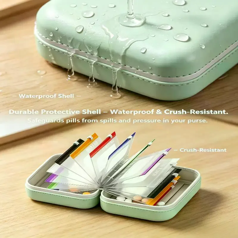 Waterproof Pill Pouch Set 7pcs/14pcs Bags Inside,A8 Waterproof Pill Organizer Set,Meds & Medicine Crush-Resistant Shell