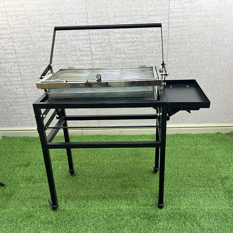 Adjustable Height Manual Flip Charcoal BBQ Grill Rotating BBQ Basket Net Easy Carbon Grill