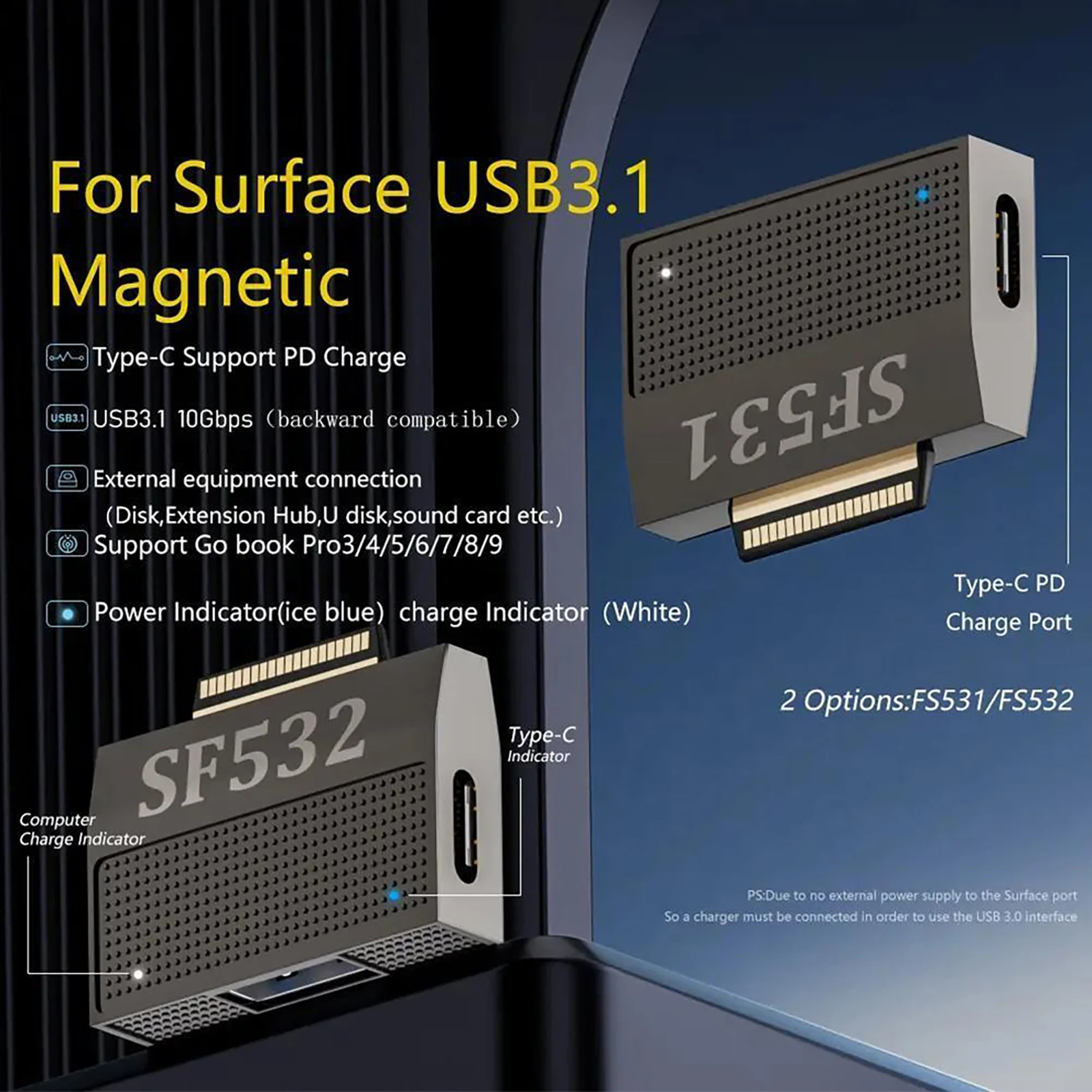 Adaptador magnético USB 3,1 y conector de carga de Puerto PD tipo C, compatible con transmisión de datos, convertidor de superficie de 10gbps para Microsoft