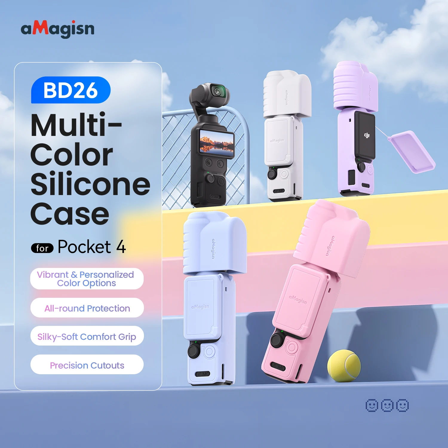 

Colorful Full-Body Silicone Protective Case For DJI Pocket 4 Lens Cap Shockproof Anti-Scratch Cover Lanyard Camera Accessories