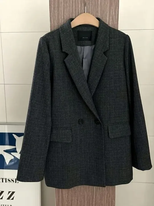 Chique casual solto terno feminino jaet outono inverno novo sle coreano sle longo sve duplo breasted simples gola clássica