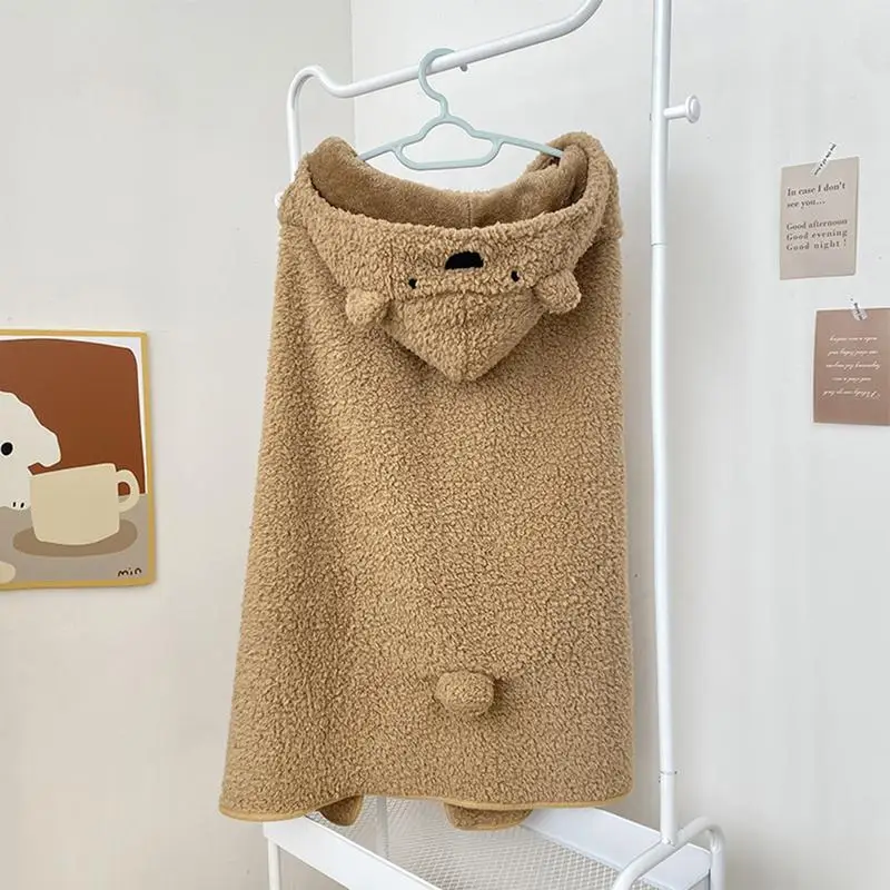 Wearable Shawl Cape blanket With Hooded Cartoon Bear Autumn Winter Cute Warm Blanket Cloak For Kids Girls Christmas Gifts