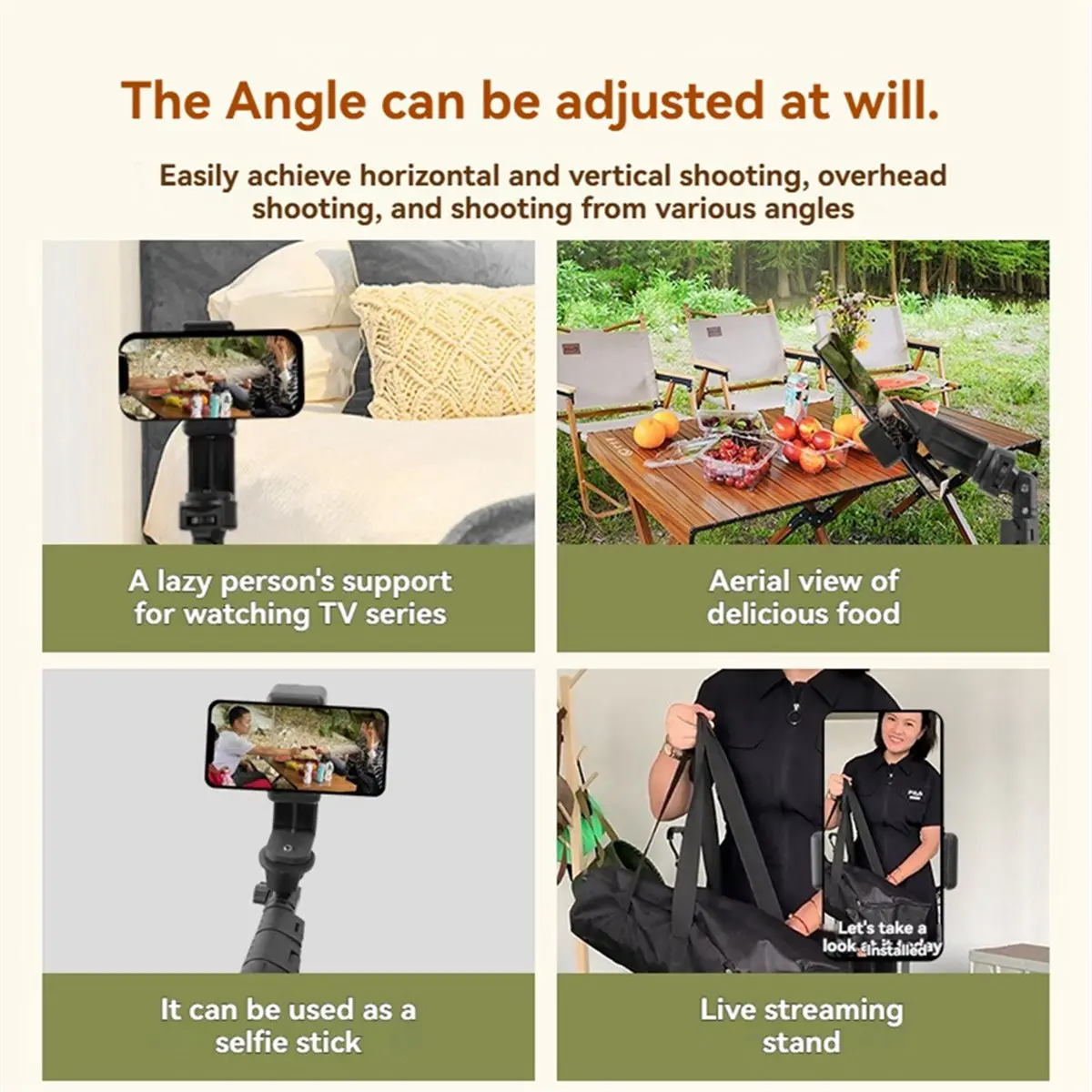 Promotion 1.6M Phone Tripod + Phone Clip Telescopic Live Streaming Panoramic Camera Stand Travel Tripod