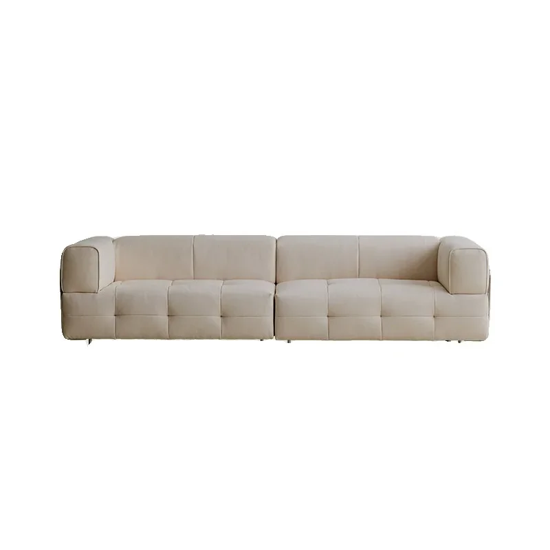 

Nordic retro cream wind marshmallow sofa living room fabric tofu block straight row sofa