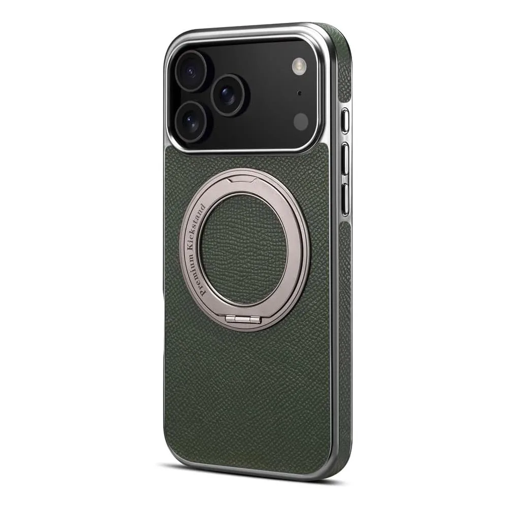 Cowhide Cover for iPhone 17 Pro Max/17 Pro/Air/17 - Slim Electroplated Magnetic, Ring Holder Stand, Leather Protection