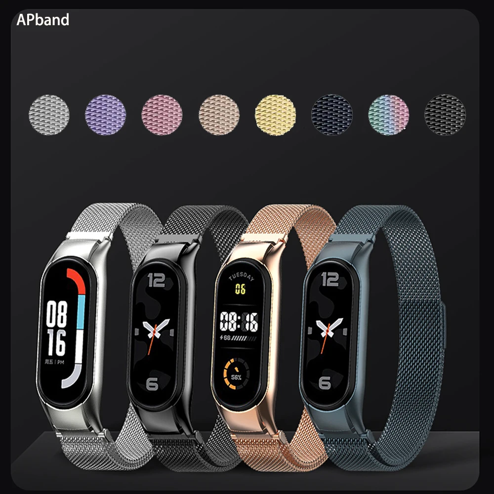 Milanese Loop Strap For Xiaomi Mi Band 7 6 5 4 stainless steel watch belt Correa Miband4 Bracelet on mi band 4 6 5 3 7 pro Bands