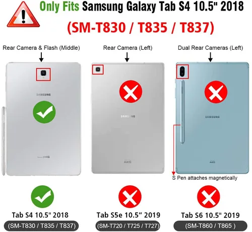 Imagen 2 del producto Funda delgada para Samsung Galaxy Tab S4 10,5 2018 S, soporte para bolígrafo, funda con soporte triple, suspensión automática para fundas para tableta SM-T830/T835/T837