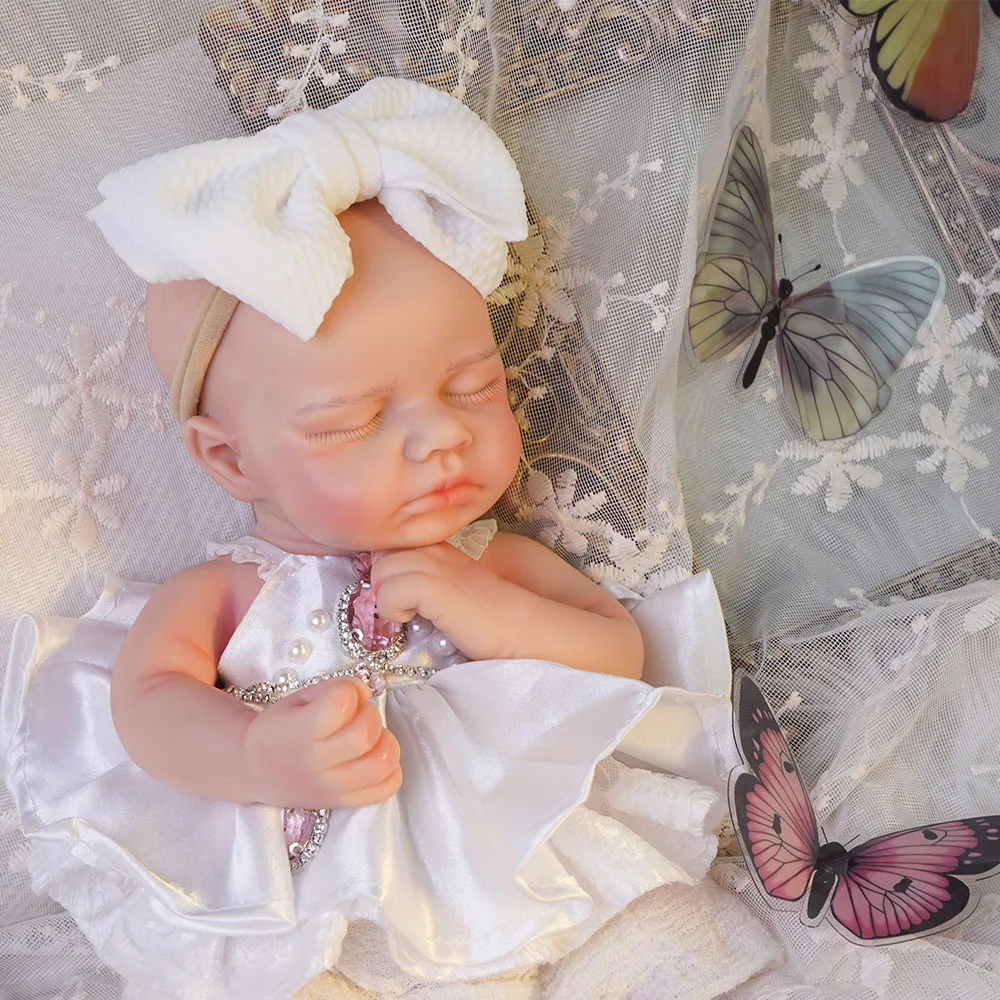 30cm Realistic Silicone Reborn Baby Doll Sleeping Girl with Pacifier Hand Painted Details for Birthday Gifts Educational Accesso