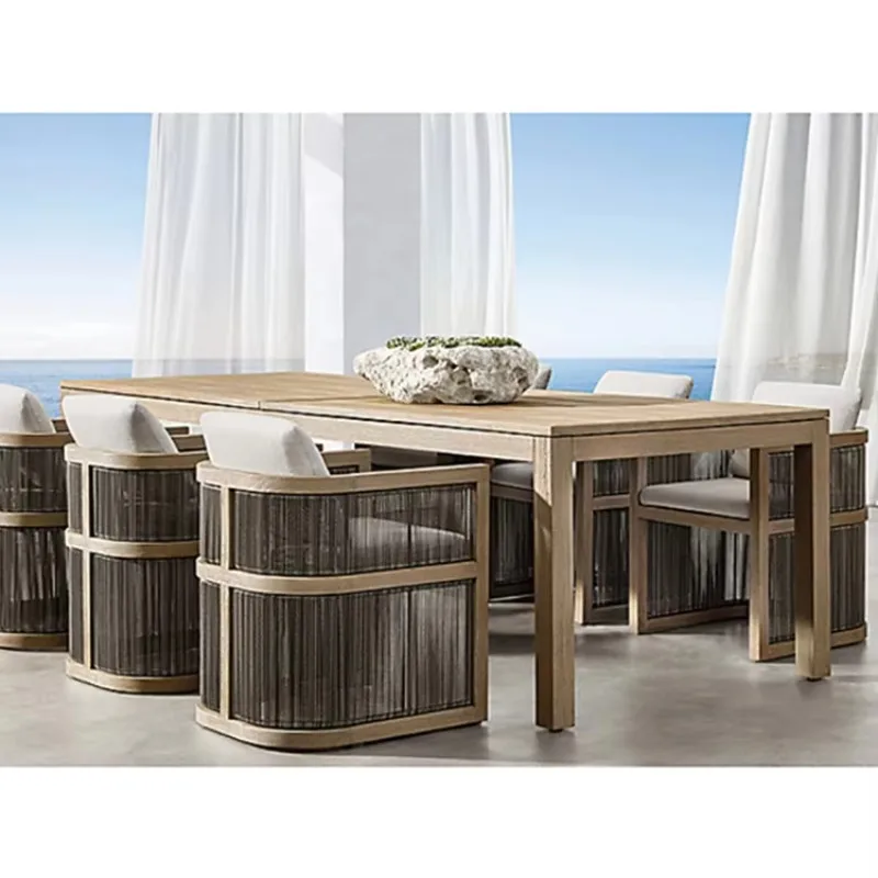 Leisure garden all-weather with wooden outdoor dining table set 6 chairs outdoor teak furniture