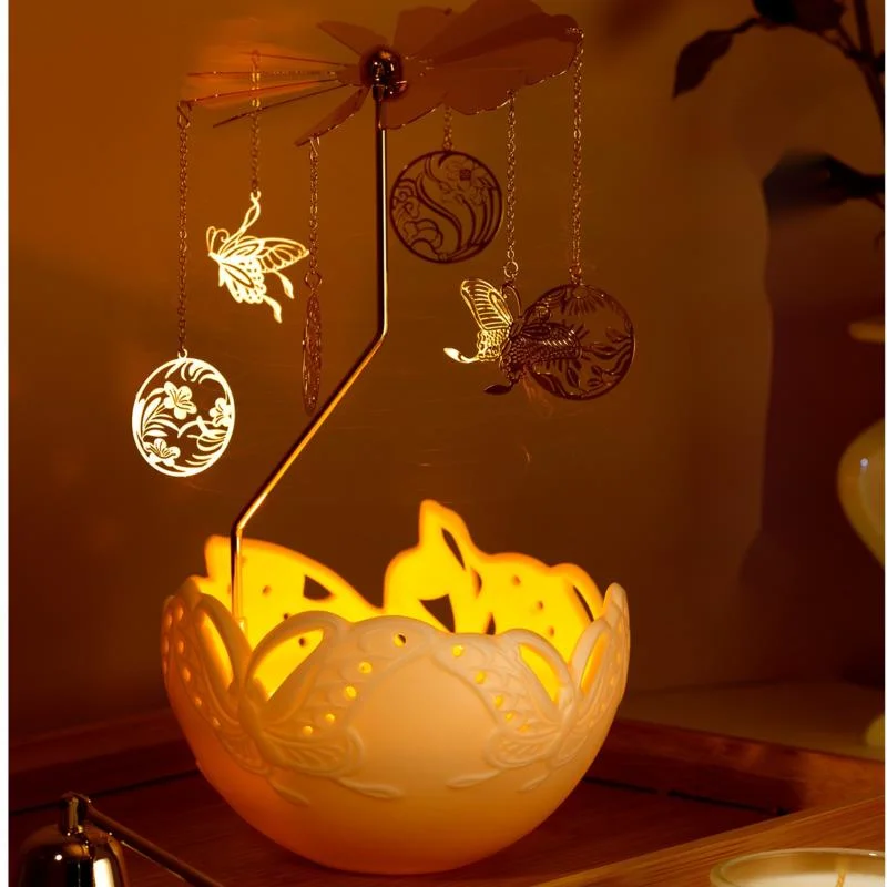 

Butterfly Shadow Flower Candle Stand Carousel Fragrance Gift Box Embossed Ceramic Candle Cup Practical Elegant Atmosphere Lamp