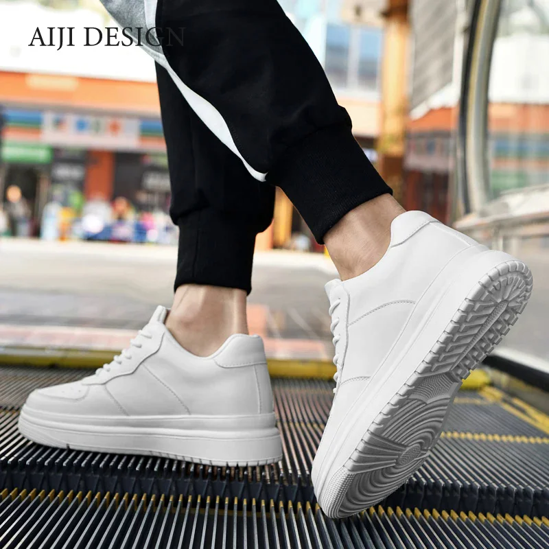 Genuine Leather New height increasing shoes for men 8cm elevator sneakers sport zapatillas de Hombre big size 46luxury