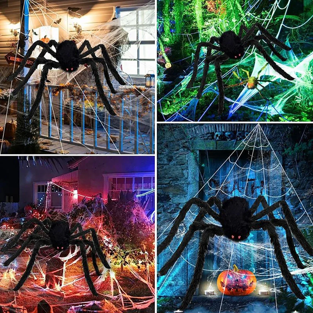 Halloween Dreieckiges Spinnennetz, 5m Großes Plüsch-Simulations-Spinnennetz, Requisiten für Spukhaus-Dekoration im Außenbereich, Halloween-Deko – Detail 5