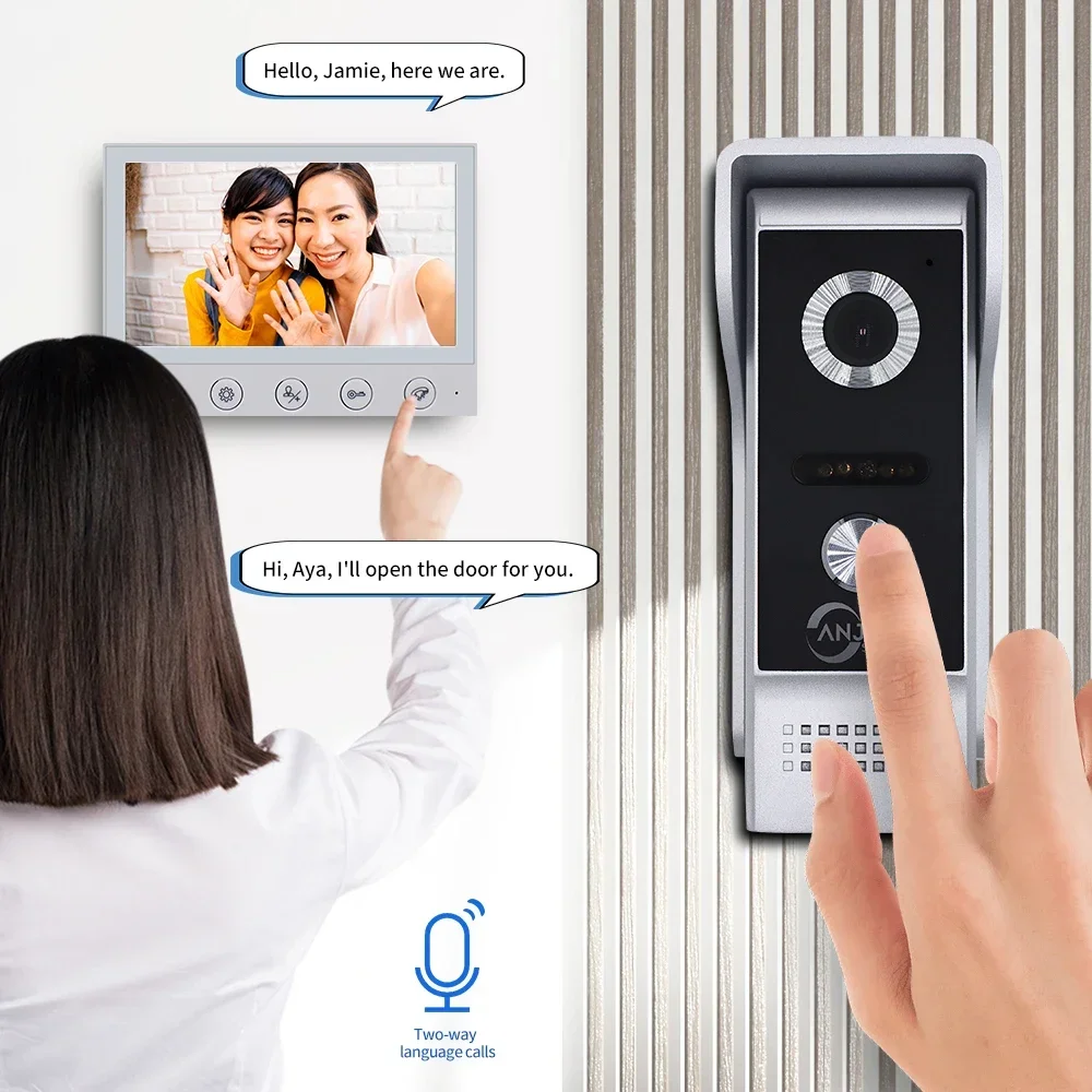 7 Inch Video Intercom for Home System Kit Outdoor Doorbell with Camera Ir Night Vision Waterproof Handsfree Dual-Way Intercom