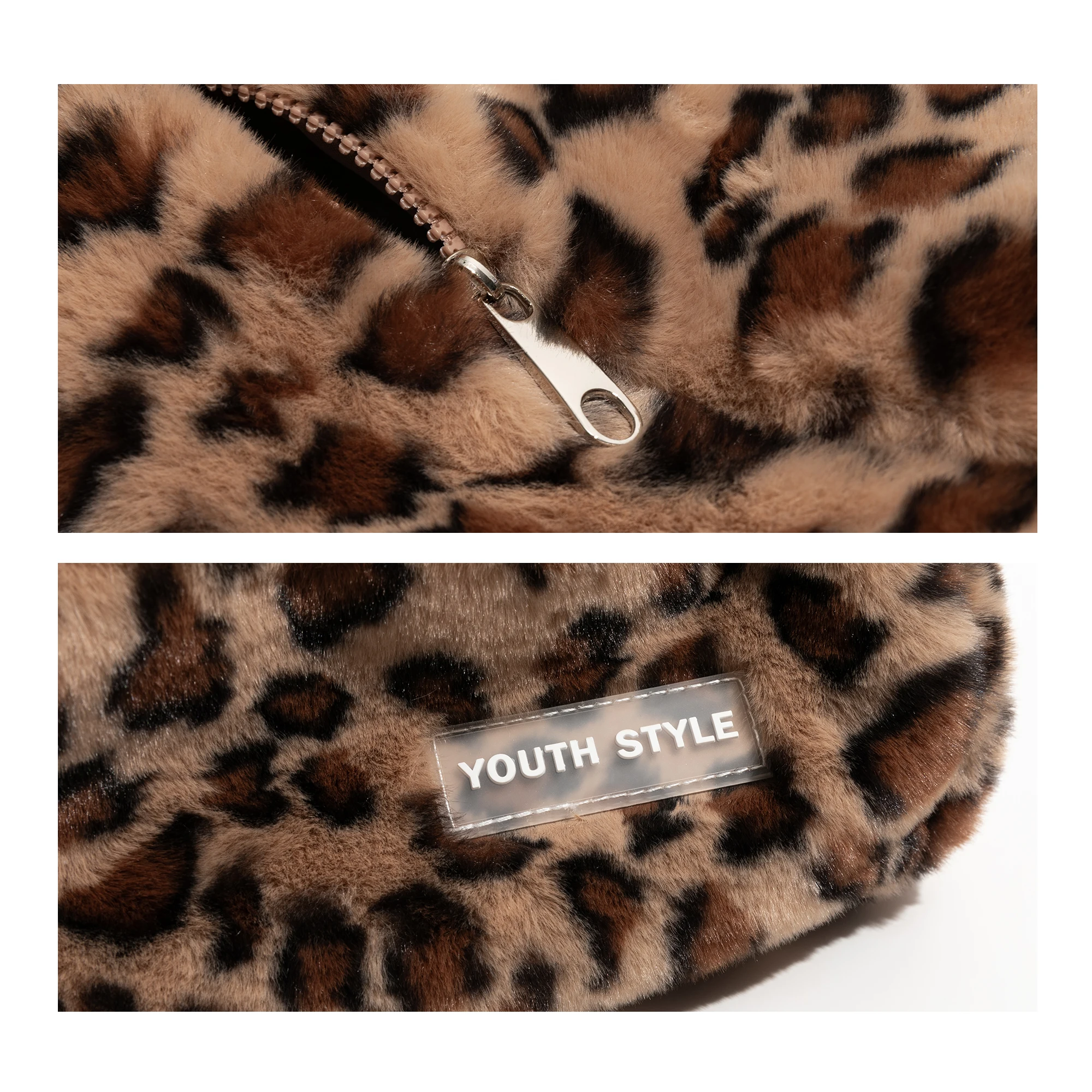 MABULA Retro Leopard Pattern Fluffy Faux Fur Underarm Shoulder Bag Y2K Spicy Girls Soft Fabric Chain Strap Fashion Crossbody Bag