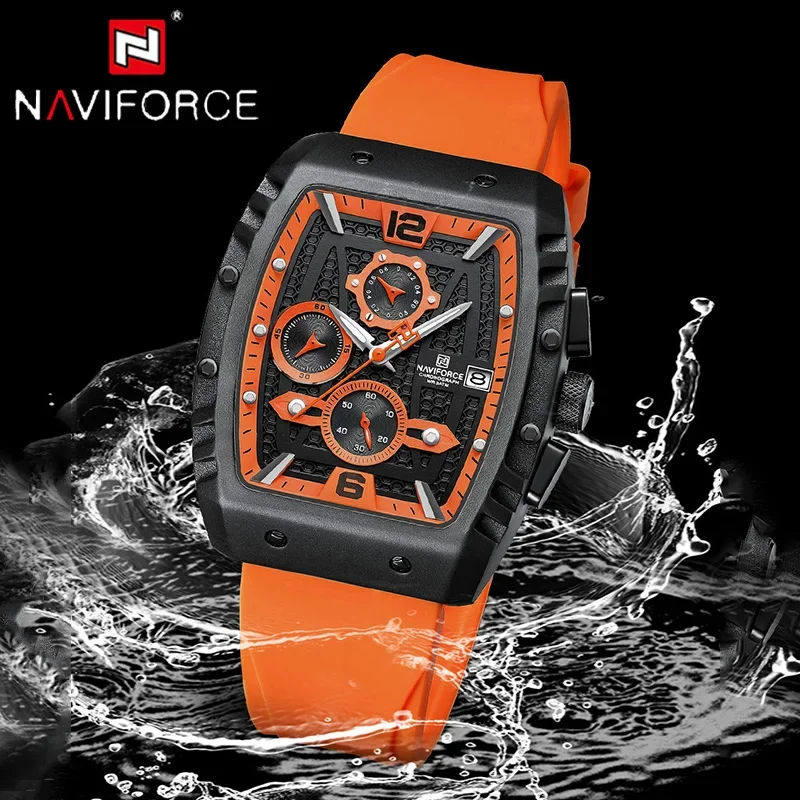 NAVIFORCE Top Fashion Watches for Men 3Bar Waterproof Sports Quartz Silicone Strap Luxury Multifunctional Clock Reloj Hombre
