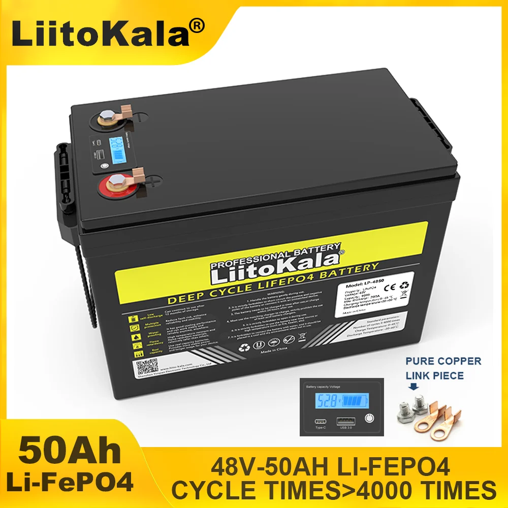 LiitoKala 48V/58.4v 50AH LiFePO4 Battery 16strings Lithium Iron Phosphate high power alternator Solar Energy Golf Cart Yacht