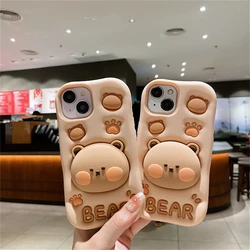 Cute 3D Cartoon Bear Paw Holder Grip Phone Case For iPhone16 15 14 13 12 11 Pro Max Lovely Silicone Soft Cover Camera Protection