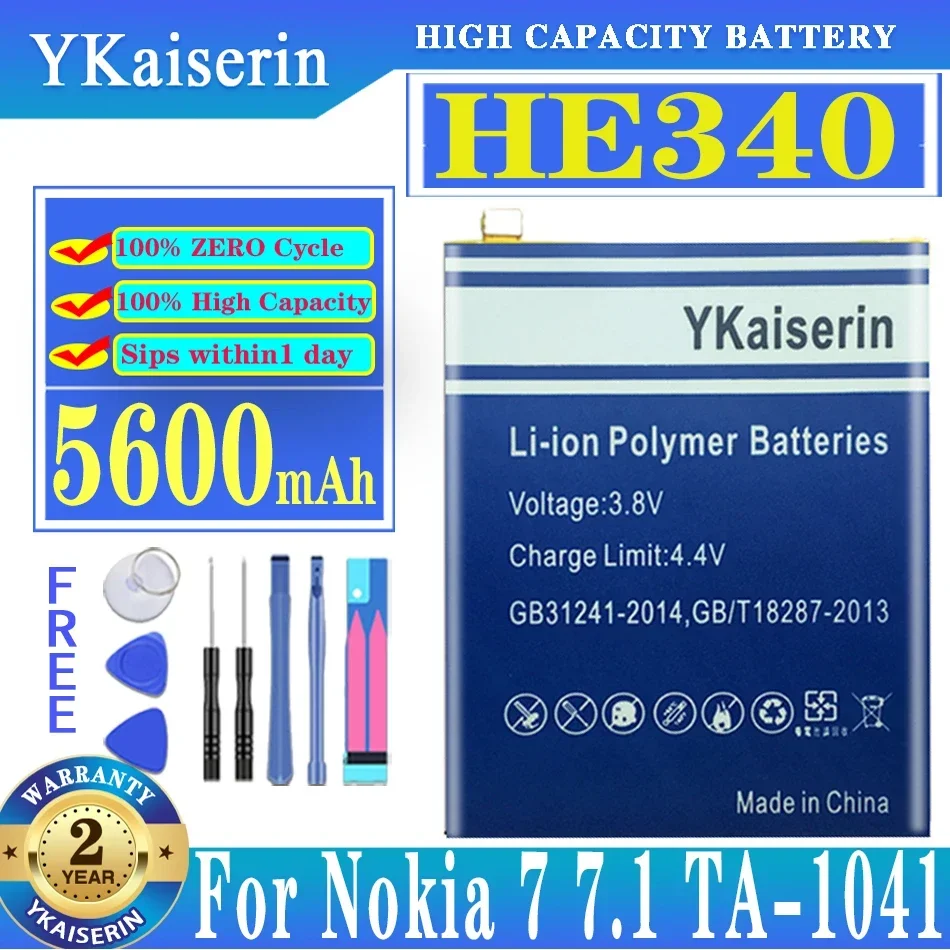 YKaiserin 5600mAh HE340 Battery For Nokia 7 .1/X6 2018 6.1 Plus/TA-1100 TA-1096 TA-1095 TA-1085/5.1 Plus HE342 NEW High Quality