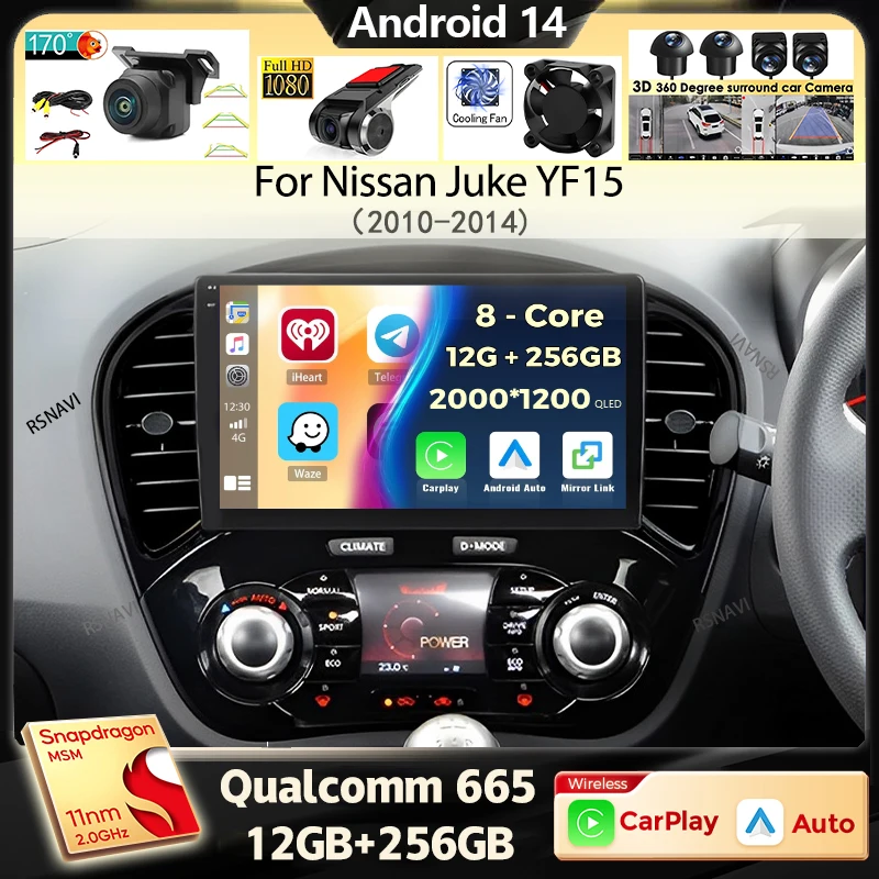 

Android 14 Carplay Car Radio For Nissan Juke YF15 2010 2011 - 2014 Navigation GPS Multimedia Player WiFi+4G stereo DSP Video BT