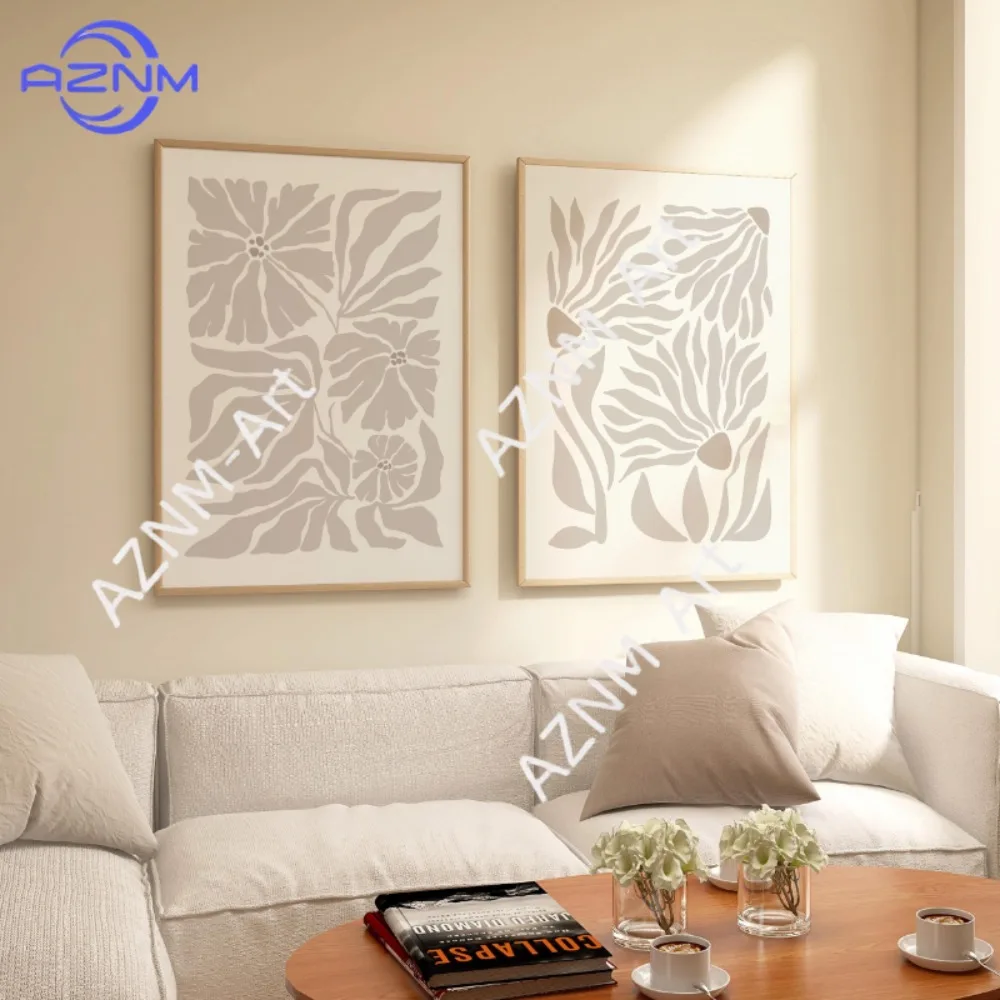 1/2 Stück neutrale Wandkunst, Wildblumen-Leinwanddrucke, beige Blumenkunst, Boho-Blumendruck, abstrakter minimalistischer Druck, Heimdekoration