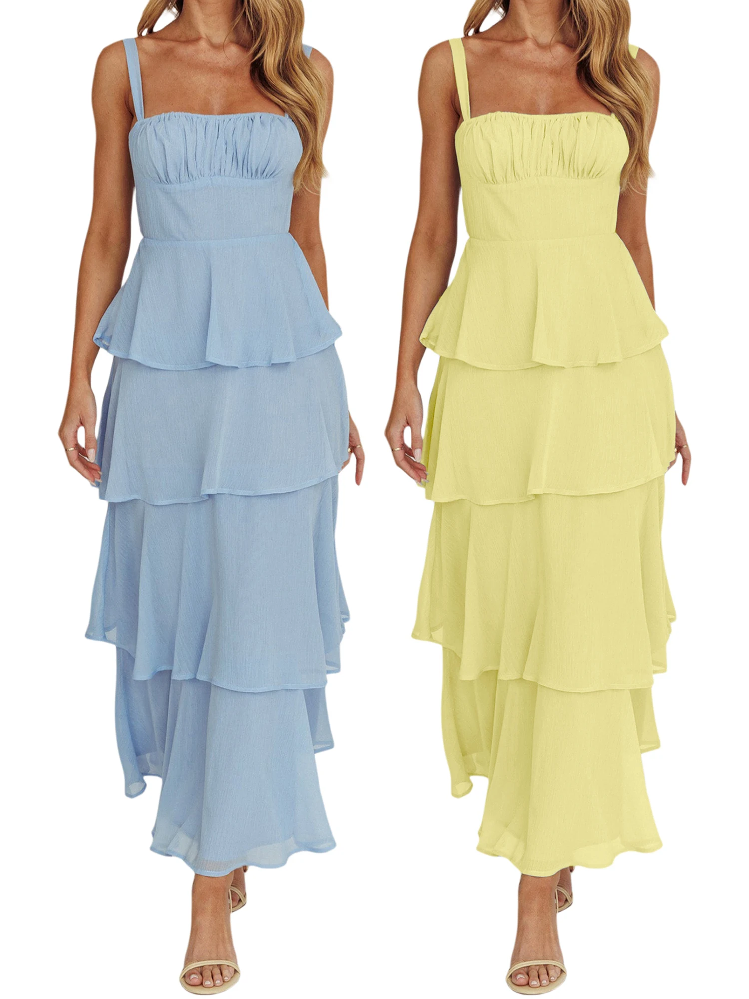 Elegant Women s Sleeveless Maxi Dress with Spaghetti Straps and Smocked Bust Detail in Vibrant Summer Colors