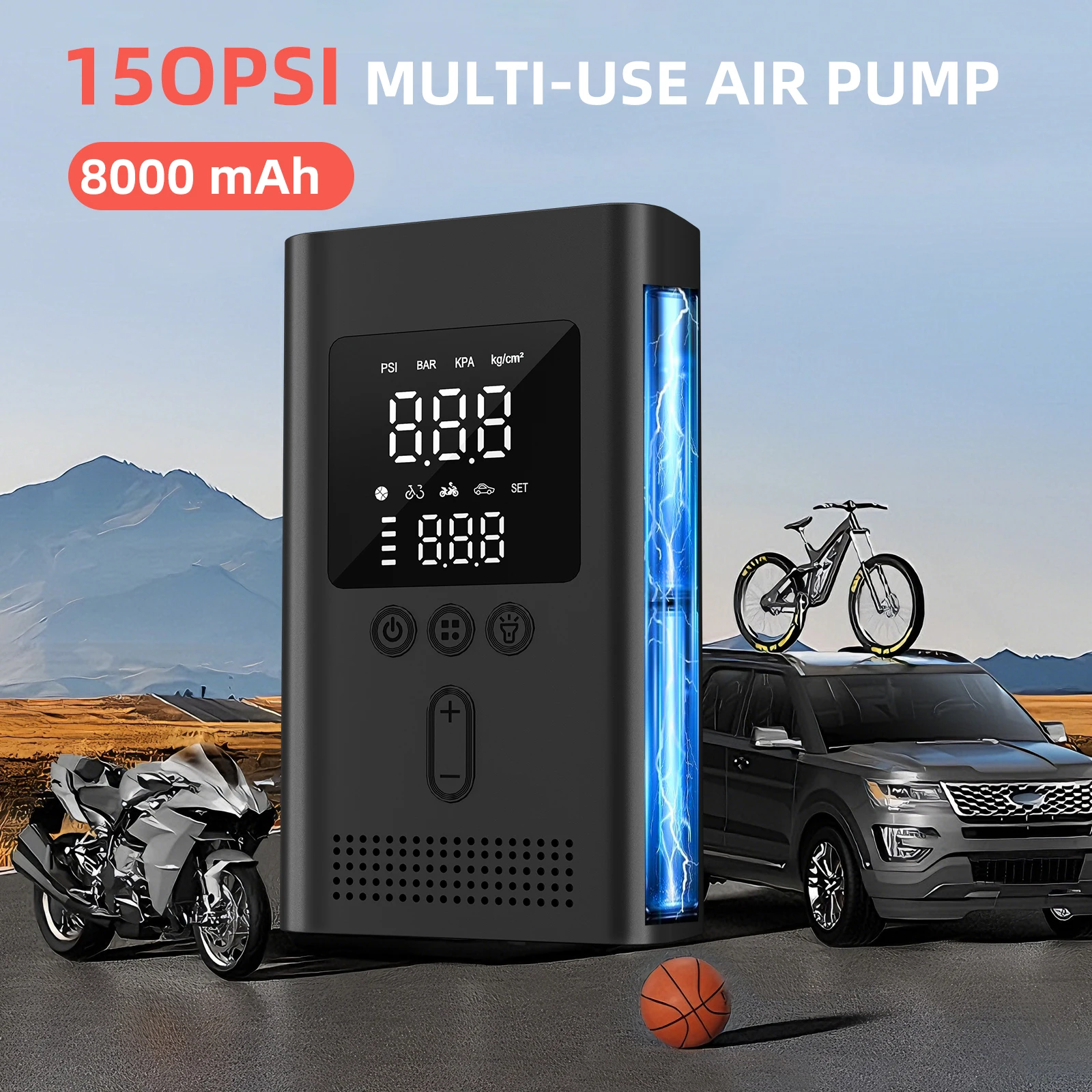 8000mAh Car Jump Starter with Tire Inflator, 150PSI Portable Air Compressor, 12V Auto Emergency Battery Booster for Car SUV