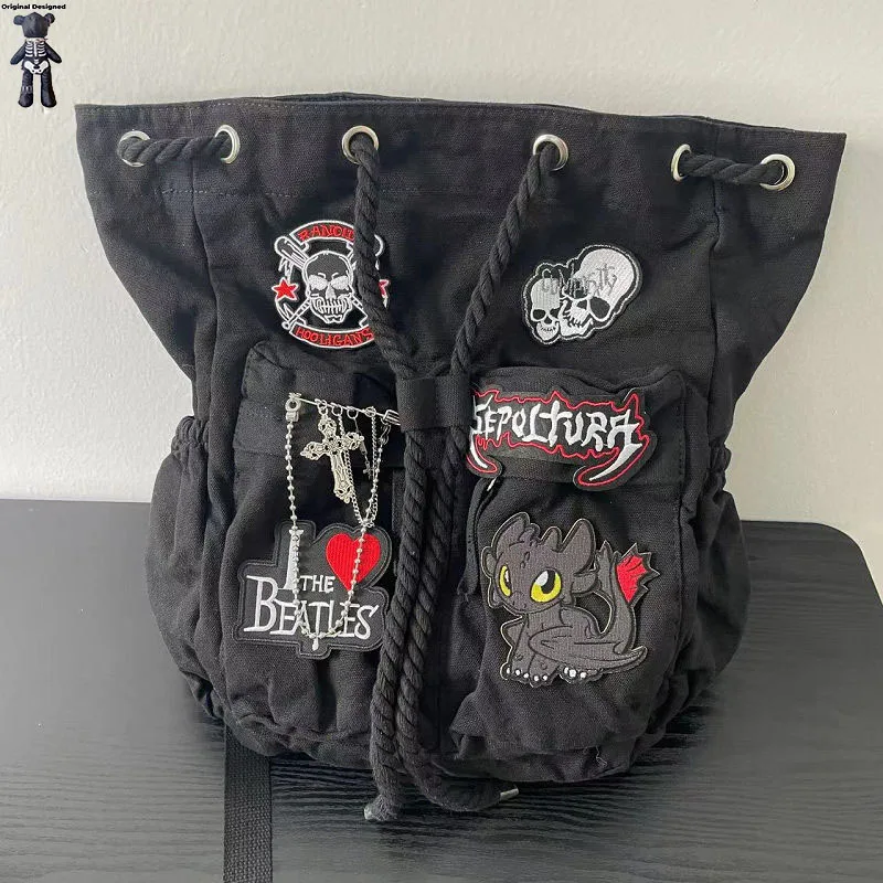 

Large capacity Men Women backpack Y2K Schoolbag goth punk hot girl shoulderbags Cross Skeleton Fashion Female Backpacks