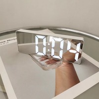 Modern Minimalist Voice-Control Alarm Clock, Black & White  Multi-Functional & Portable LED Mirror-Surface Digital Clock