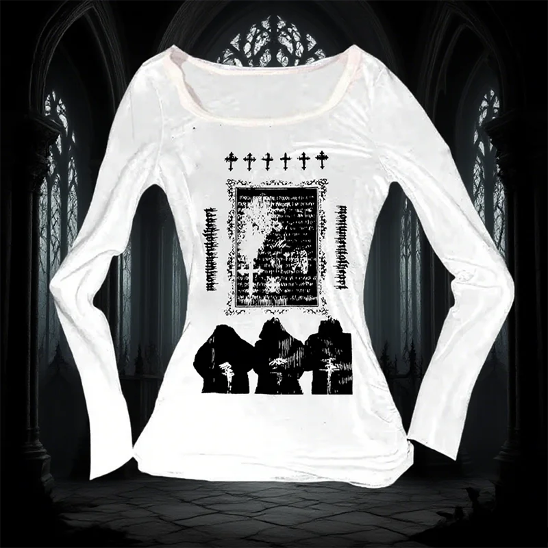 

New European and American Y2K sexy temperament for spring/summer 2025 girls T-shirt printed with Gothic pattern print, two piece