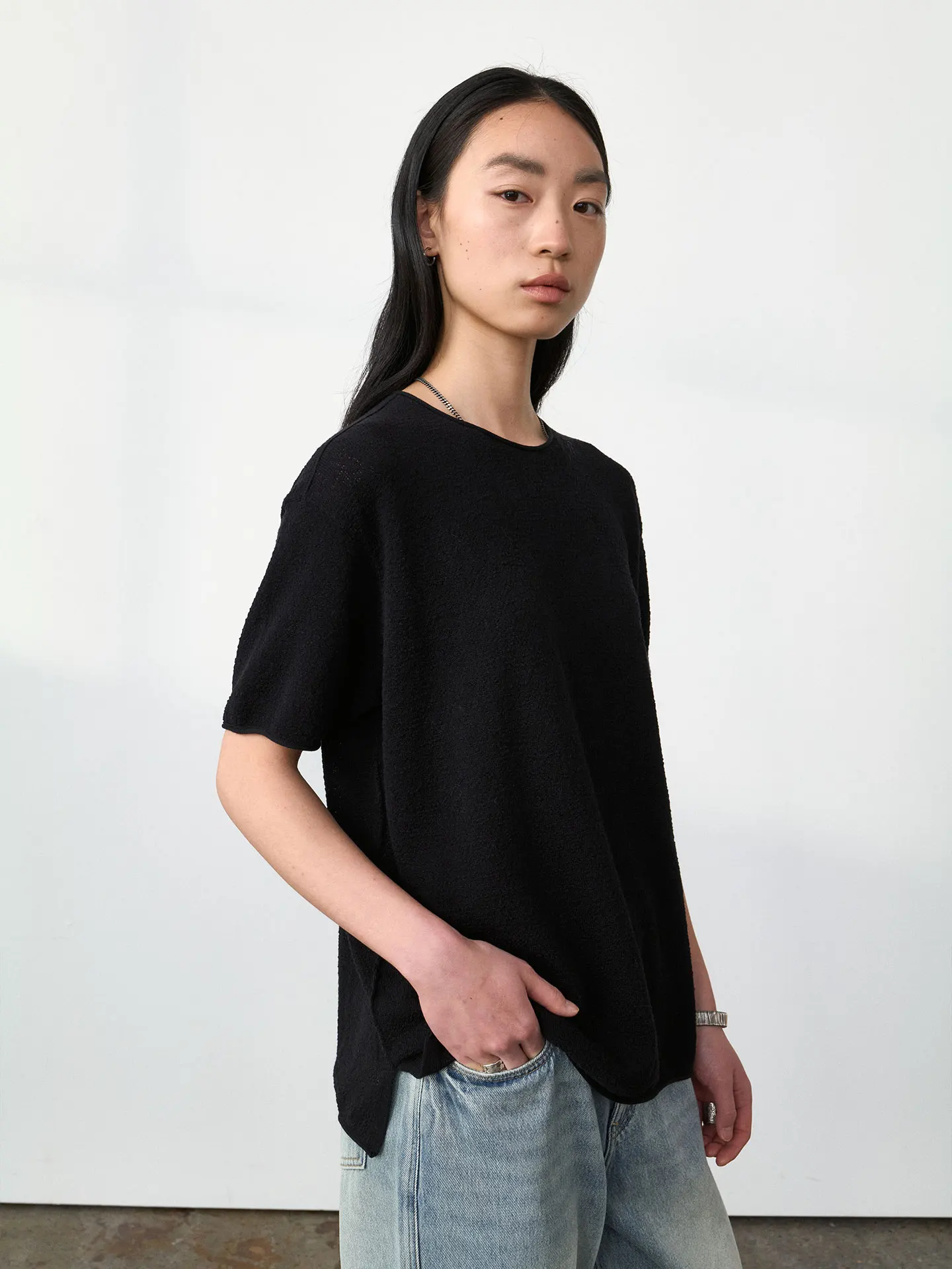 Toughsen Long Staple Cotton Artemisia Texture Knitted Short Sleeve T-Shirt Loose Fit Cool Feeling Casual Style round Neck