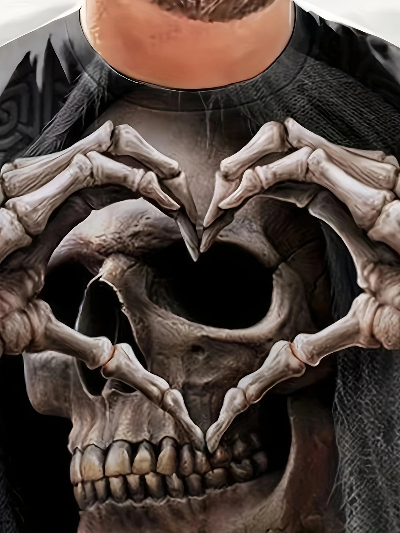 Men\'s Casual T-Shirt, Gothic Skull Heart Hands Graphic Black Short Sleeve Crew Neck Tee Cool Streetwear Halloween Fashion Top