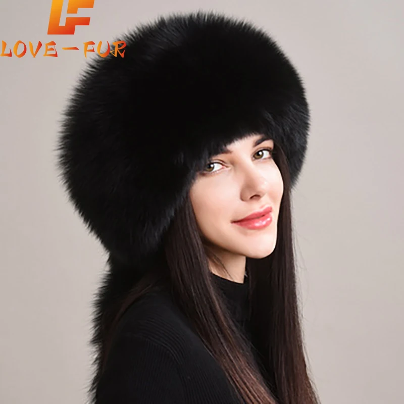 2024 Hot Sale Winter Women Fox Fur Hat Fluffy Soviet Female Outdoor Warm Cap Snow Fur Hats 5 tails Real Fox Fur Cold Bomber Hats