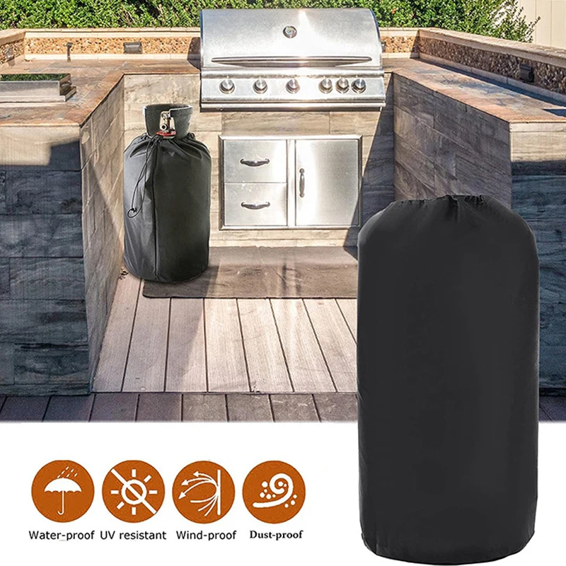 Outdoor Propane Tank Gas Bottle Cover Black Oxford Cloth Waterproof Dustproof and UV-proof Camping Barbecue Gas Stove Cover