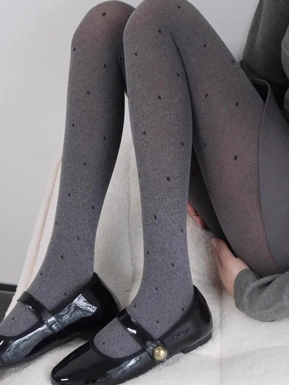 Gray Polka Dot High Waist Leggings Tight Slimming Compression Pants Autumn Winter Fashionable And Flattering Base Layer Trousers