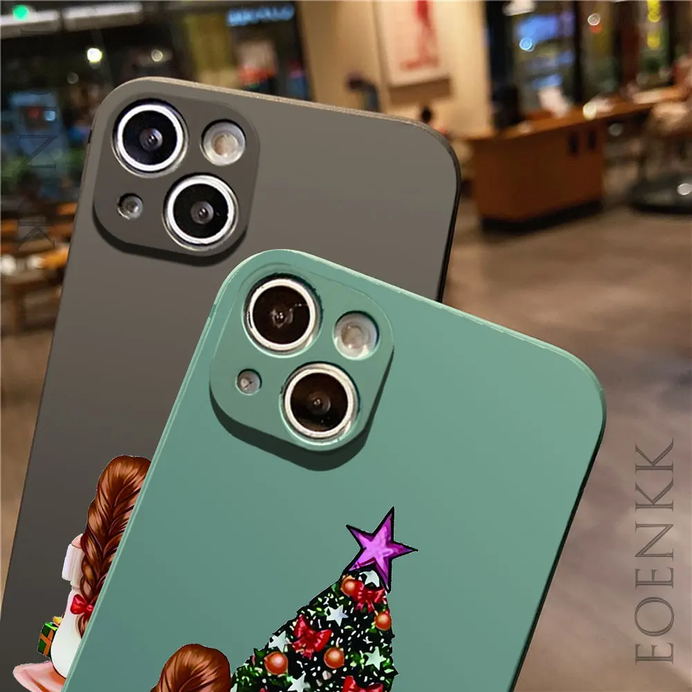 Christmas Cartoon Tree New Year Phone Case For iPhone 16 15 14 11 12 13  Pro Max 12 13Mini 7 8 Plus X XR XS SE 2020 Soft Cover