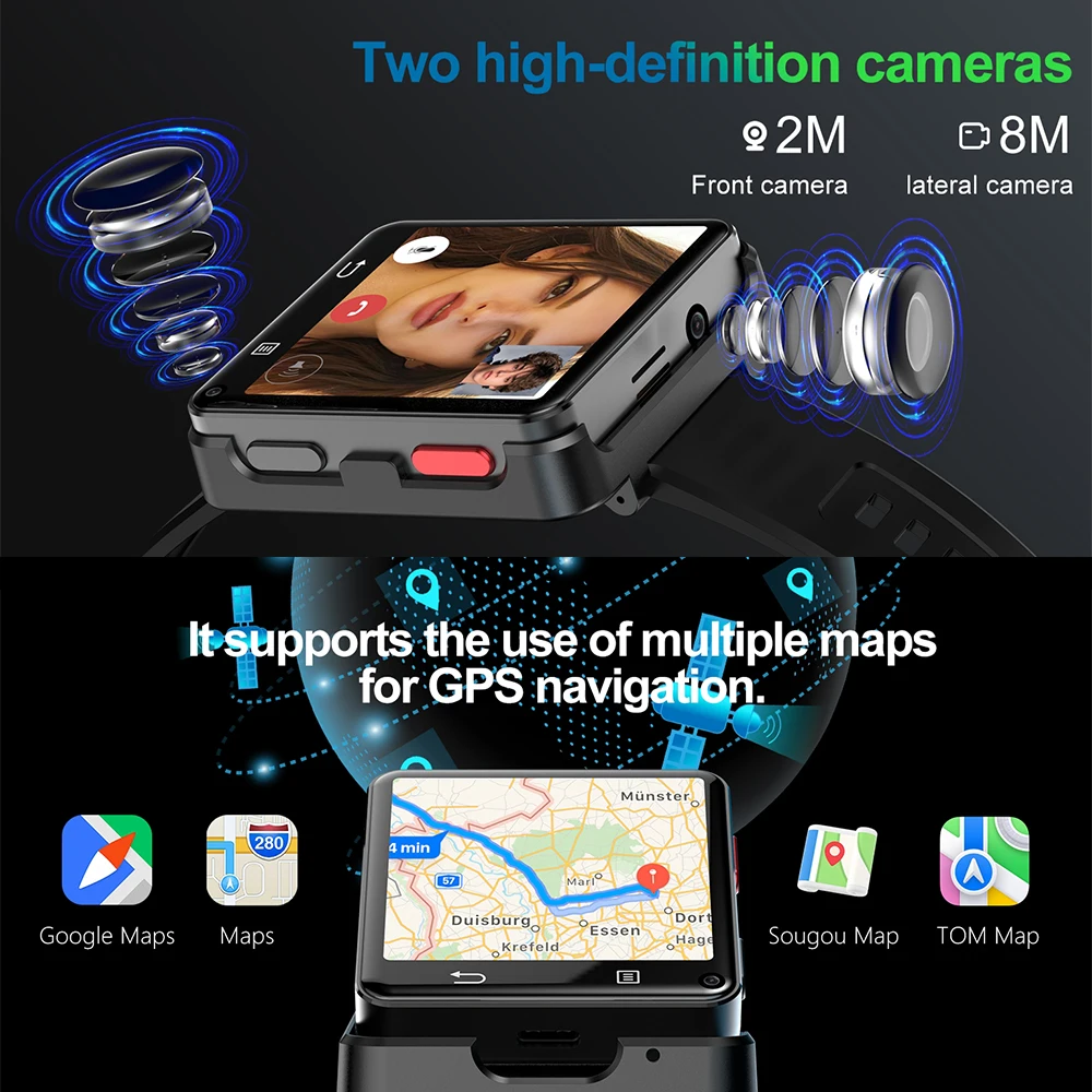 S222 4G Android 11 OS ساعة ذكية للرجال MTK6761 رباعية النواة 4GB Ram 64GB Rom 2.64 "شاشة كبيرة قابلة للفصل Smartwatch كاميرات مزدوجة