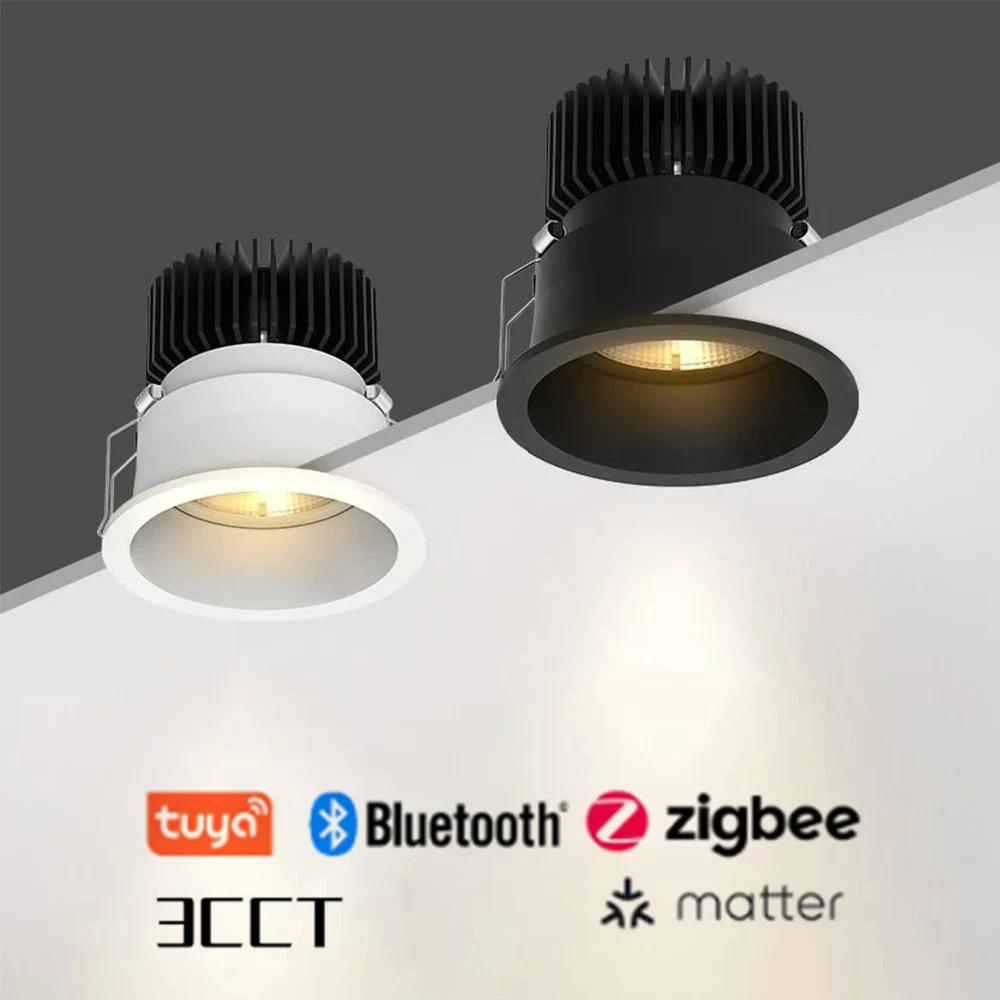 Narrow Border Adjustable Dimmable Embedded LED Spotlight Tuya Bluetooth/Zigbee Matter 3CCT Smart LED Ceiling Home Commercial