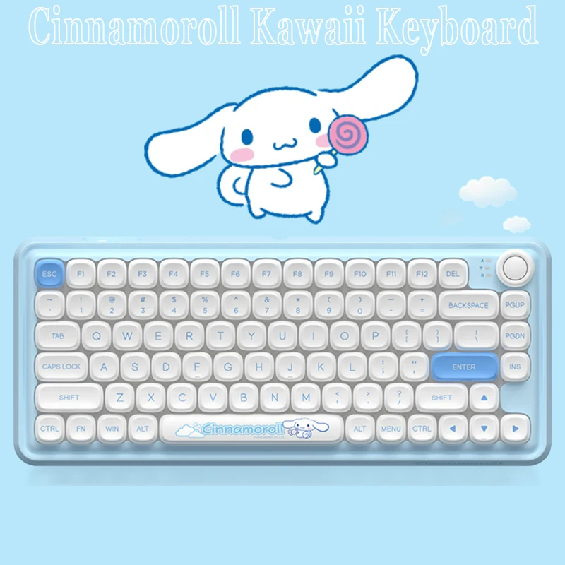 Sanrio Cinnamoroll Kawaii Mechanical Keyboard Bluetooth 2000mah 82 Keys Light Volume Wireless 2.4g Type-C Anime Gaming Keyboard