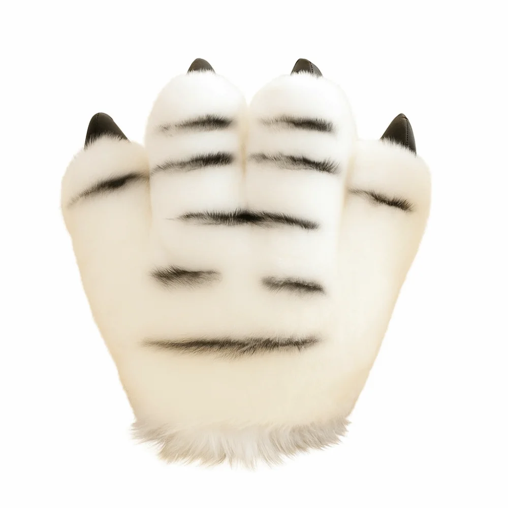 

Faux Tiger Paw Plush Gloves Fluffy Texture Padded Interior Animal Striped Design Soft Hand Warmers Cosplay Costume Accessories