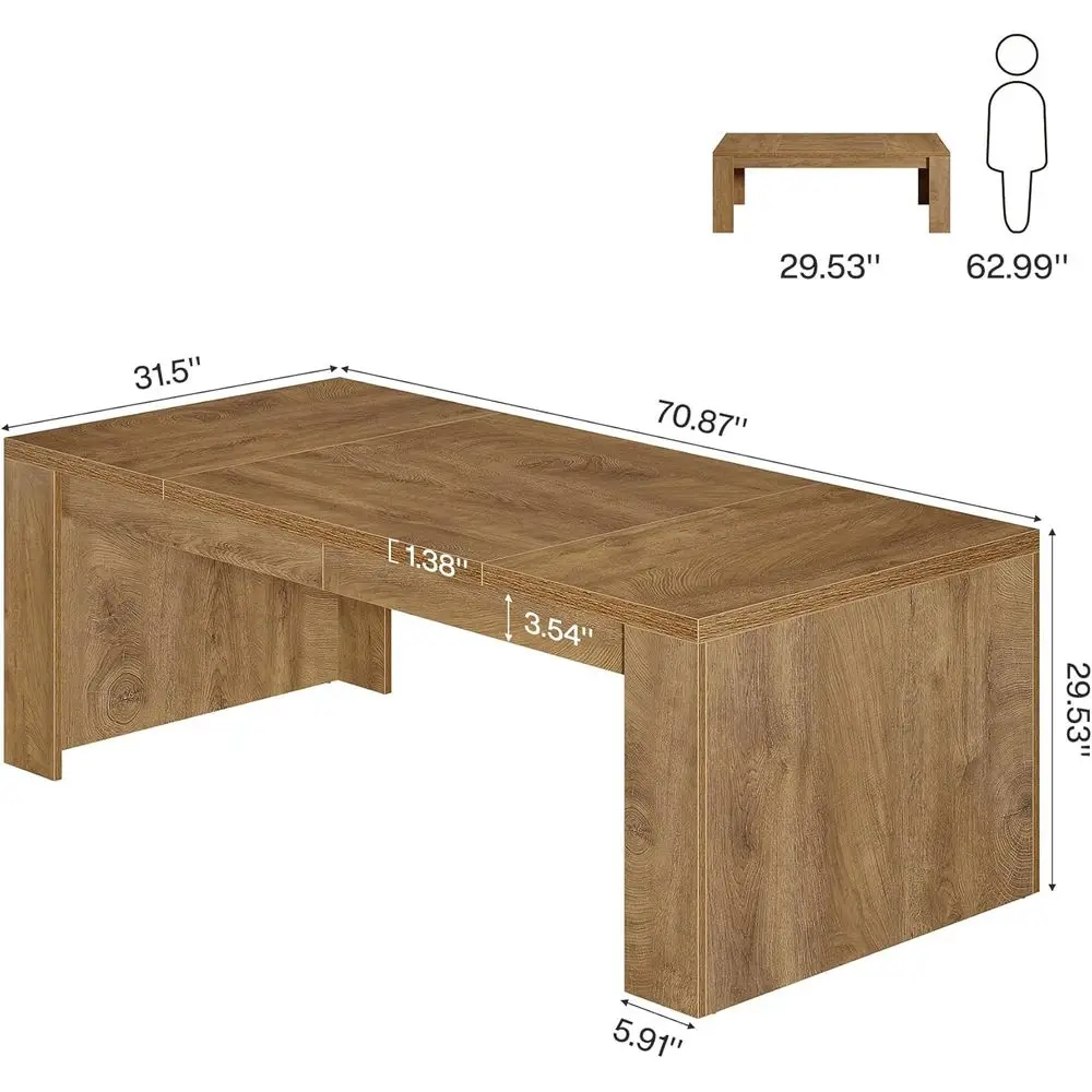 طاولة طعام خشبية قوية 70.9 بنية اللون لـ 6-8، مناسبة للمطبخ وتناول الطعام وغرف المعيشة #2