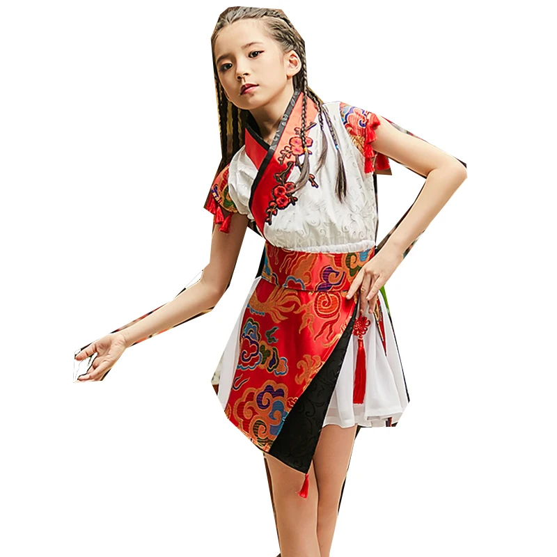 

New Children Chinese Style Girls Jazz Dance Costumes Hip Hop Clothing Cheerleading Performance Outfit Kids Stage Wear