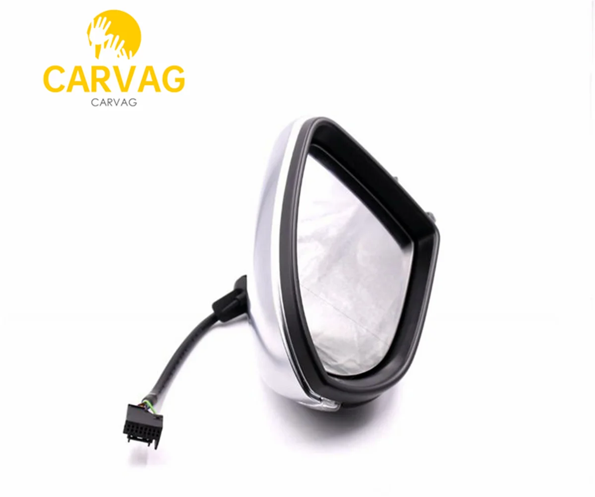 AUTO Electric Folding Mirror For VW Golf 7 MK7 VII Mirror With Cover Switch - Chrome Aluminum Satin Finish Silver Glasses Cover