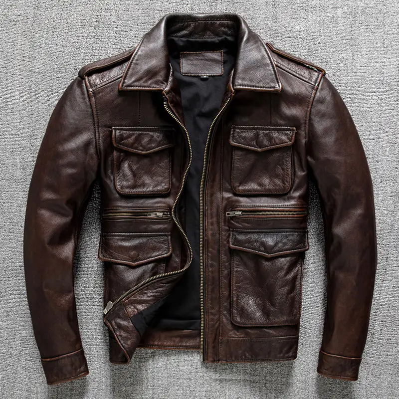 

M65 Military Sle ort Biker Jaet Men's Casual Leather Coat Vintage American Retro Top Layer Leisure Trendy Leather Jaet