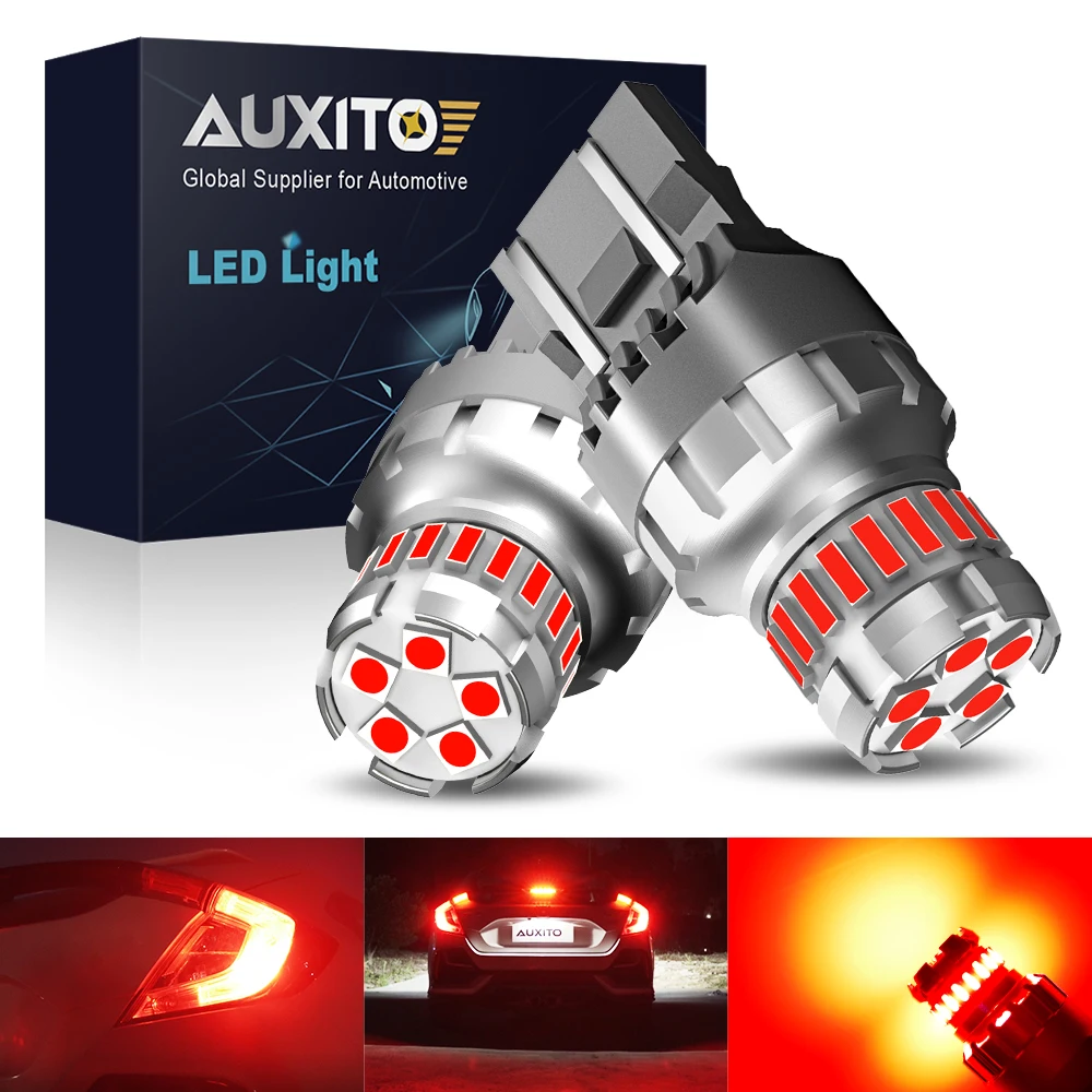 AUXITO 2 個 T20 7443 LED ブレーキライト W21W W21/5W 7440 LED 電球エラーなしストロボフラッシュ赤白バックアップリバース DRL パーキングライト