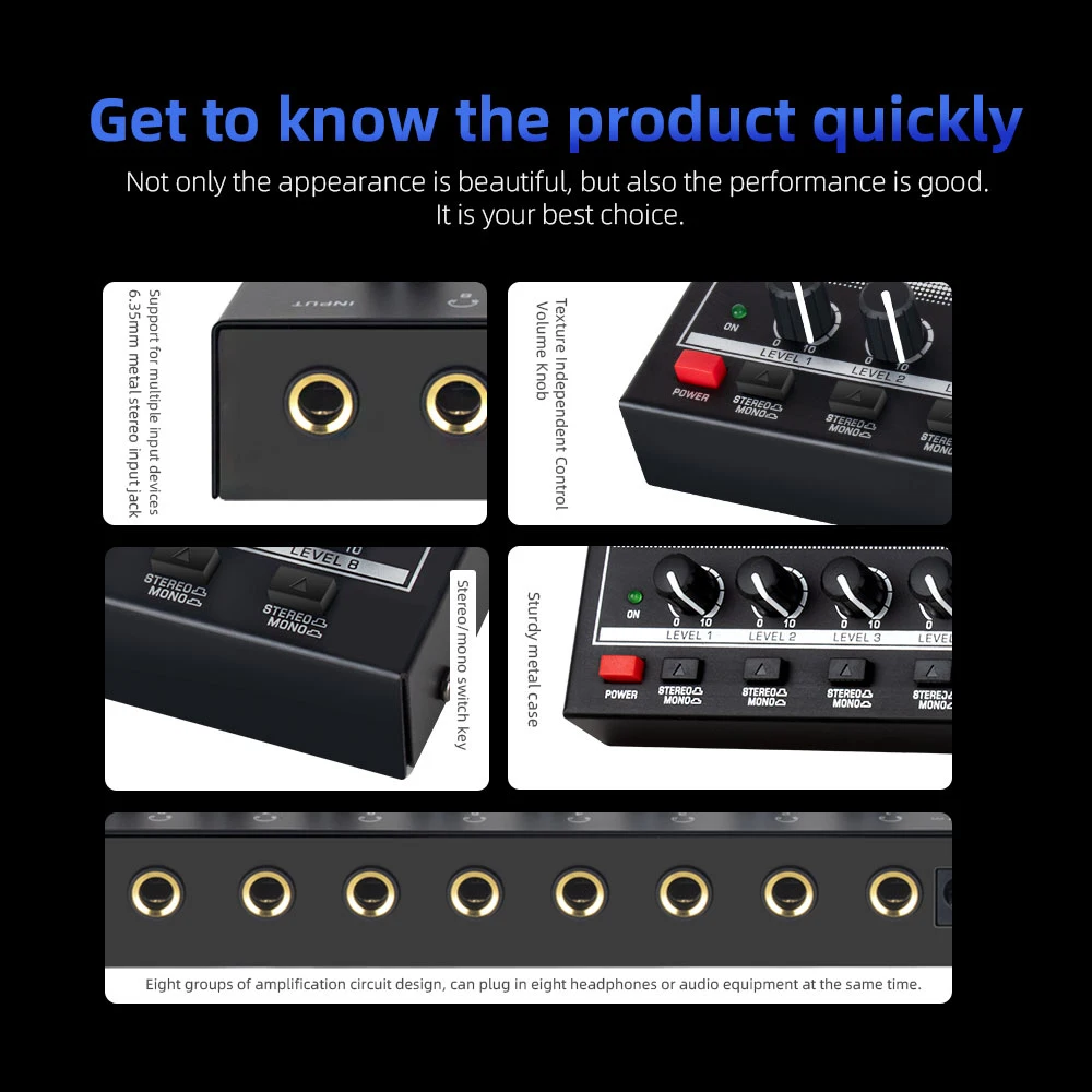 HA800S Sound Amplifiers Mini Stereo/mono Headphone Amplifier for Home Karaoke 8 Channel HiFi Sound AMP FM EU US Plug Adapter