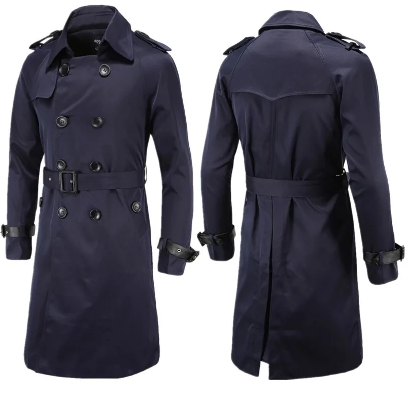 Fashionable Men's Spring Clothing Boutique European and American Long Fitting Double Breasted Windbreaker Men's Coat