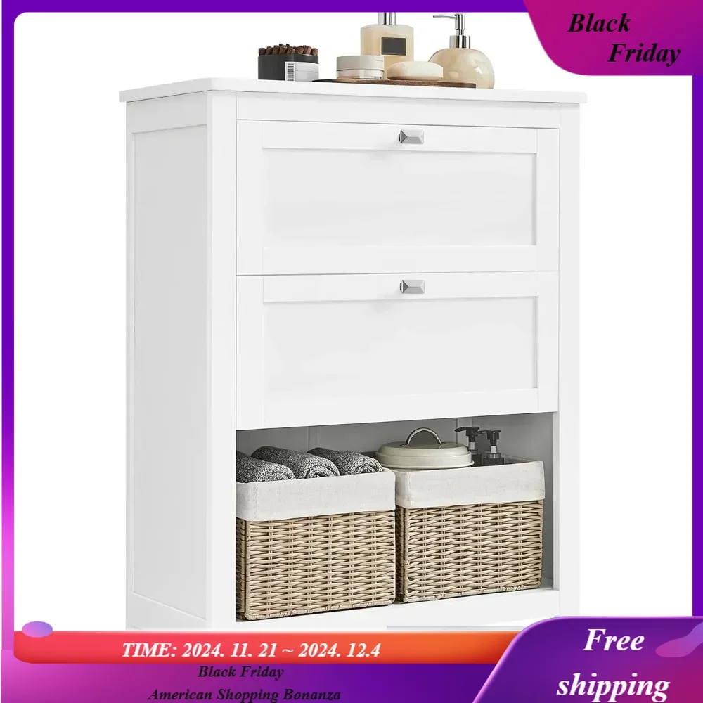 

Bathroom Cabinet, Storage Cabinet and Bathroom Organizers, 2 Drawers with 1 Adjustable Divider, 2 Baskets, Sideboard