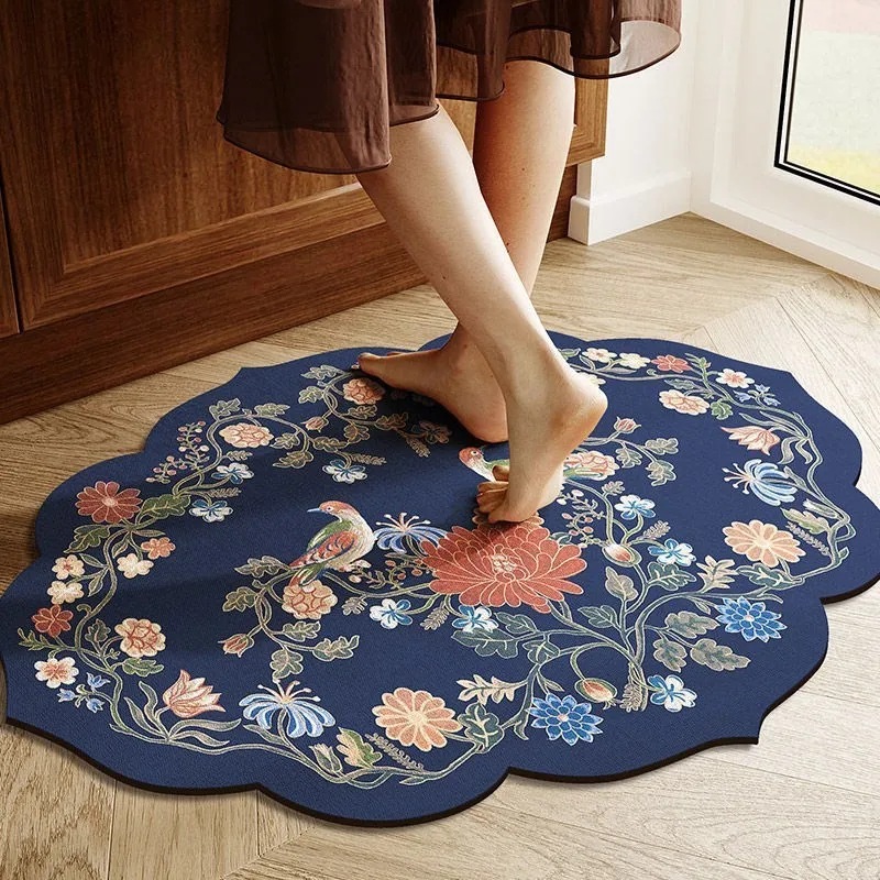 Retro Floral Carpet, Water-absorbent, Quick-drying, Non-slip, Stain-resistant Floor Mat for Bathroom Entrance Entry Door Mat