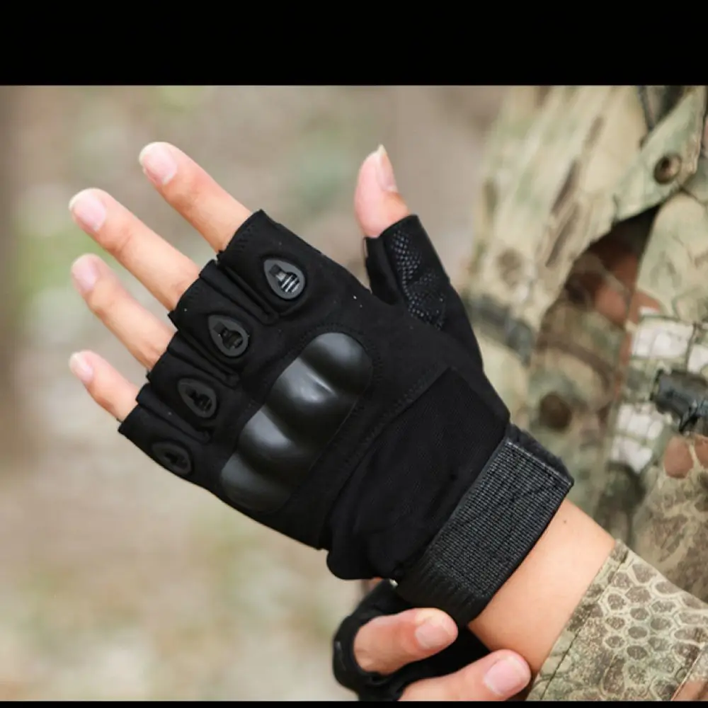 Tactical Half Finger Gloves Outdoor Cycling Motorcycle Riding Fitness Training Anti Slip Shockproof Protective Hand Wear