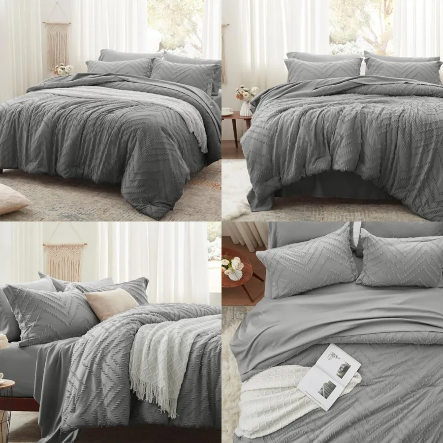 

Comforter Set, Grey Tufted Bed in a Bag 7 Pieces with comforters and Sheets, All Season Bedding Sets 1 Comforter, 2 PillowShams